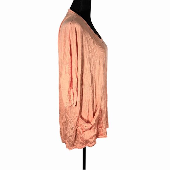 Shana Women’s S Half Sleeve Crinkle Tunic Top Coral 2 Pockets Boxy Fit - Picture 3 of 12
